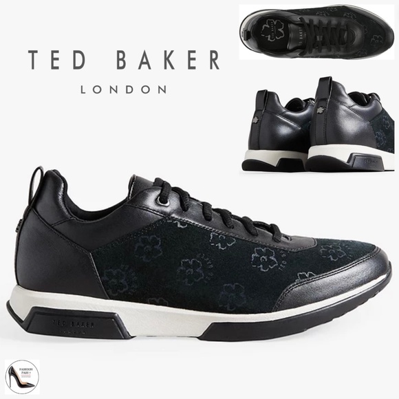 Ted Baker Shoes - Ted Baker Aylaa Black Leather Floral Trainers Magnolia-Print Fashion Sneakers 7